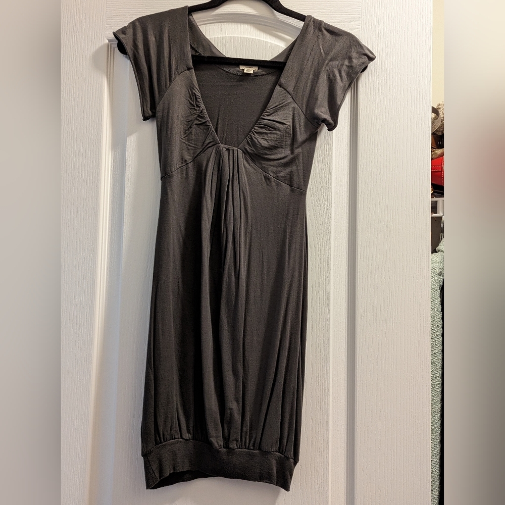 Aritzia Wilfred XXS Tunic Dress Grey Draped V Neck Short Sleeve